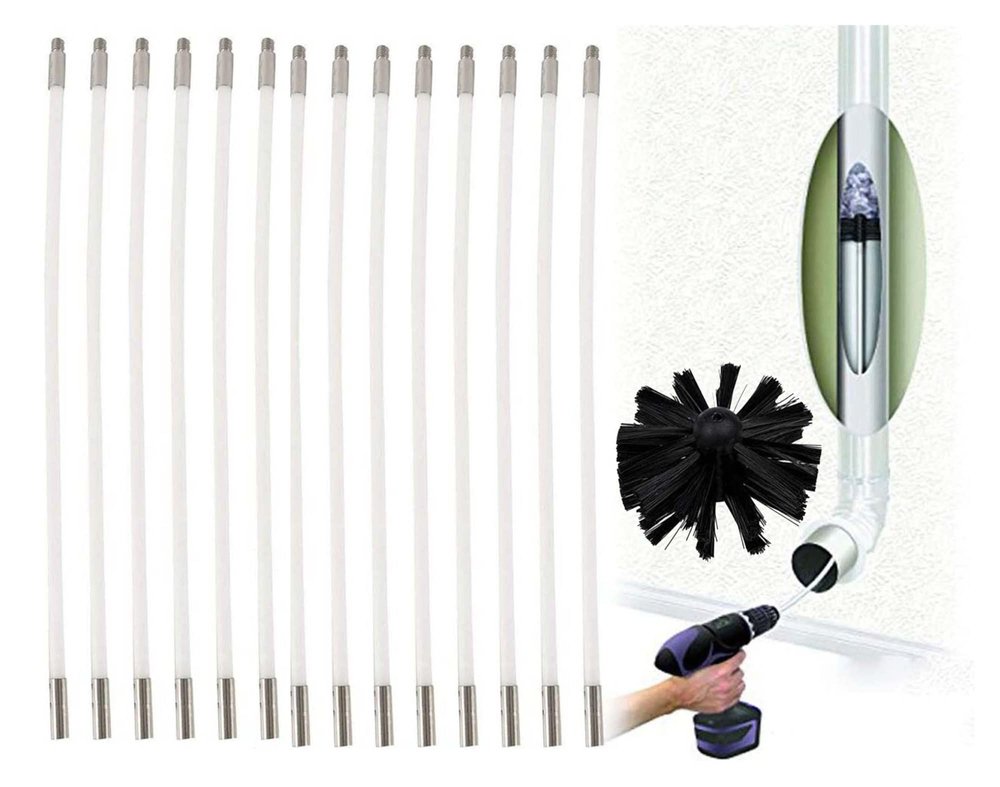 chimney sweep kit Dryer Vent/Duct Brush Cleaning Kit Chimney Cleaning Kit Lint Remover Working With Or Without Drill Includes 6/9/12/15 Flexible Rods + 1 Brush Head+ 1 M8 Thread ( Color : 15 Rods , Si