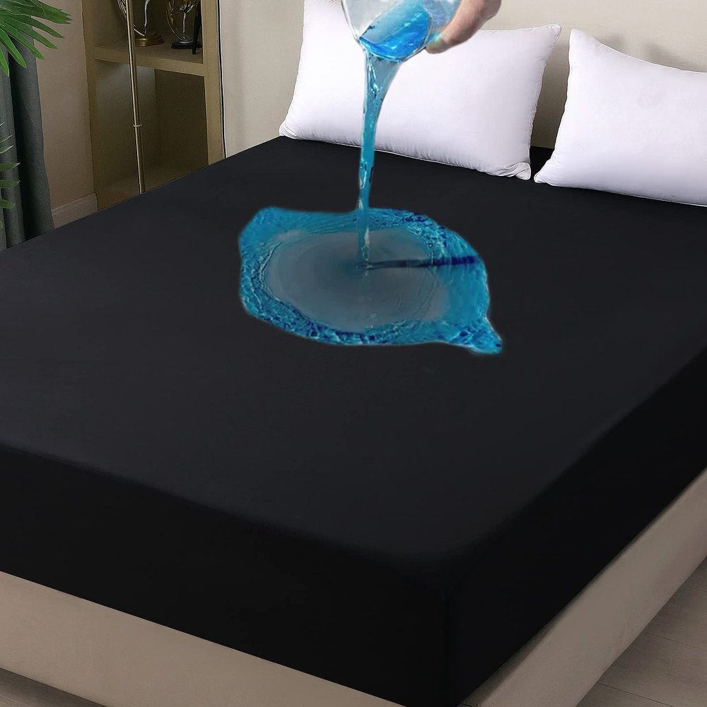 Waterproof Mattress Protector King Size, Fitted Sheet Style Breathable Mattress Cover with Deep Pocket Fits Up to 18'', Machine Washable Noiseless Bed Cover for Kids Adults Pets (Black, 76'' X 80'')