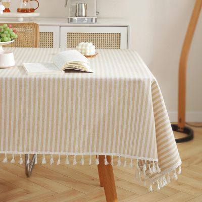 meioro Striped Tablecloth Rectangle Tablecloths Cotton Blend Table Cloth Washable Tabletop Decorative Fabric Table Cover for Kitchen Dinning (Beige, 60 x 120 Inch)