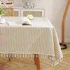 meioro Striped Tablecloth Rectangle Tablecloths Cotton Blend Table Cloth Washable Tabletop Decorative Fabric Table Cover for Kitchen Dinning (Beige, 60 x 120 Inch) view 1