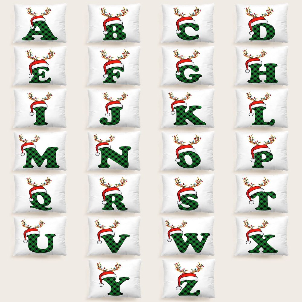 1pc Christmas Hat & Letter Graphic Cushion Cover Without Filler (Color : Multicolor, Size : Small)