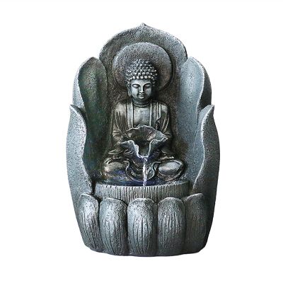 HIHELO Indoor Tabletop Waterfall Fountain Buddha Fountain Indoor Outdoor Buddha Face Zen Water Fountain Desktop Lucky Buddha Statue Water Fountain Home Decoration Meditation Fountain