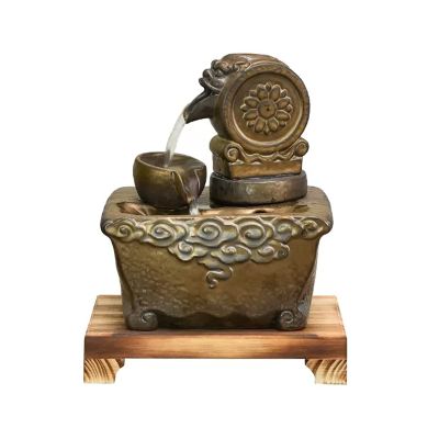Indoor Tabletop Waterfall Fountain Chinese Ceramic Brave Sculpture Desktop Fountain Indoor Decorative Fountain Desktop Circulating Water Landscape Office Living Room Decoration Meditation Fountain
