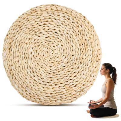 Levemolo Round Straw Weave Cushion 11.61 Inch Hand-Woven Yoga Seat Cushion for Meditation Floor Sitting Tatami Windowsill with Breathable Space Cotton Filling