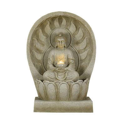 HIHELO Indoor Tabletop Waterfall Fountain Buddha Tranquility Tabletop Water Fountain with LED Lights - Zen Tabletop Water Fountainfor Table Desk Home Office Bedroom Relaxation Meditation Fountain