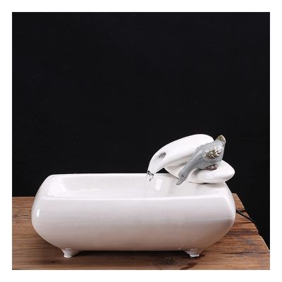 HIHELO Indoor Tabletop Waterfall Fountain White Ceramic Tabletop Fountain Rectangular Ceramic Basin Indoor Fountain Water Fountain for Office Home Decoration Meditation Fountain