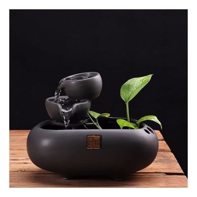 Indoor Tabletop Waterfall Fountain 2 Step Ceramic Waterfall Indoor Fountain Tabletop Water Fountain Zen Tabletop Fountain for Office Home Indoor Decoration 7.0 Inch Tall Fountain (Black) Meditation Fo