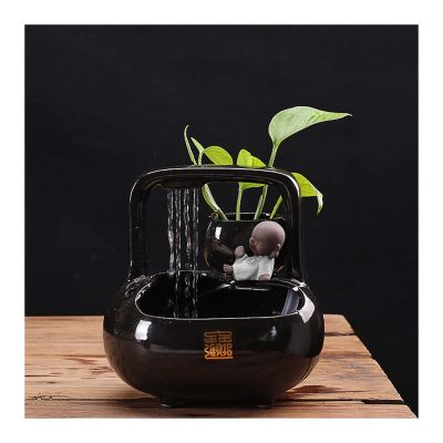 HIHELO Indoor Tabletop Waterfall Fountain Ndoor Zen Ceramic Fountain Tabletop Fountain Bright Black Ceramic Waterfall Tabletop Water Fountain for Office Home Decoration Meditation Fountain