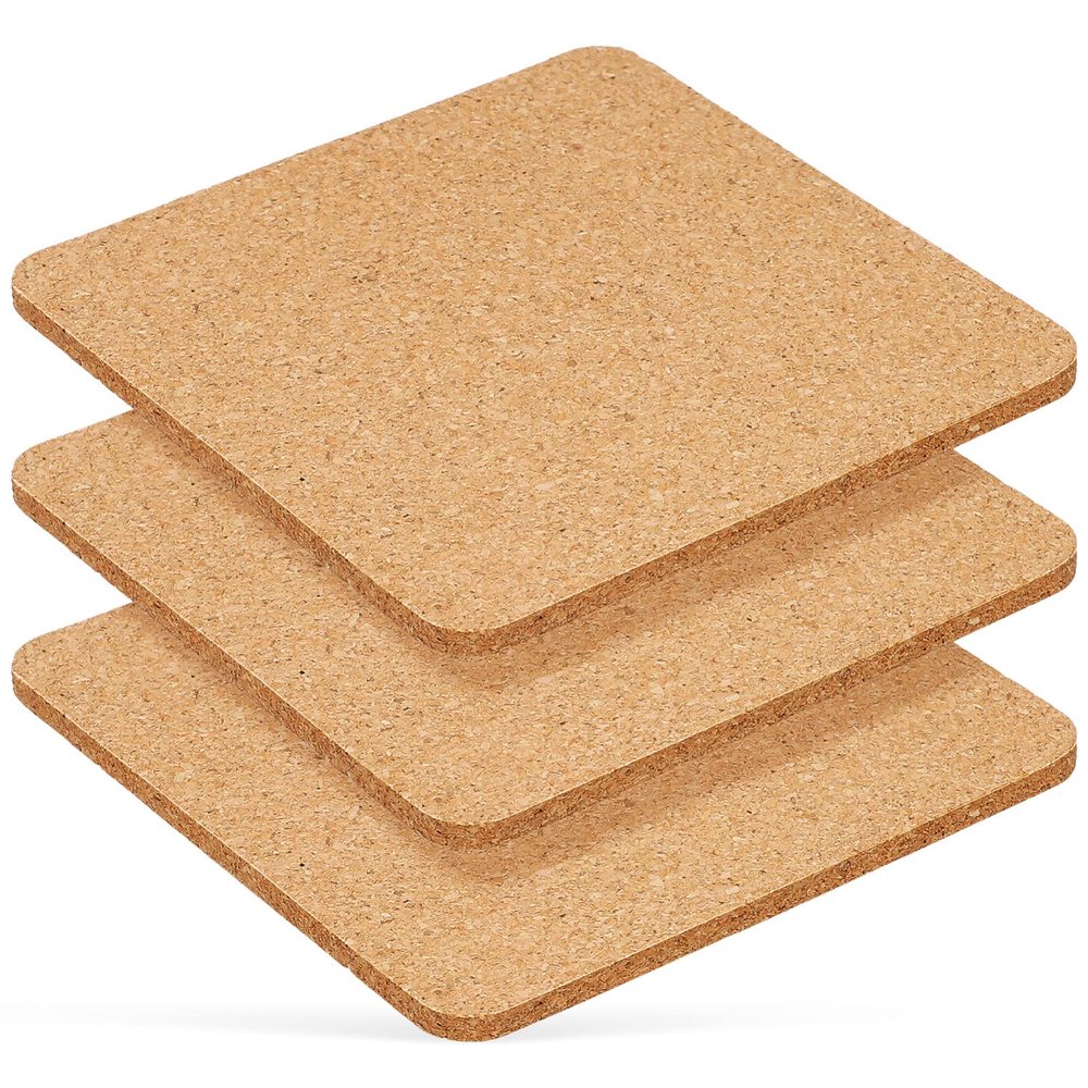 3pcs Square Cork for Drinks Reusable Absorbent Cup Mats Thick Natural Mats for Home Office Coffee Shop Protect Tabletops Keep Dry