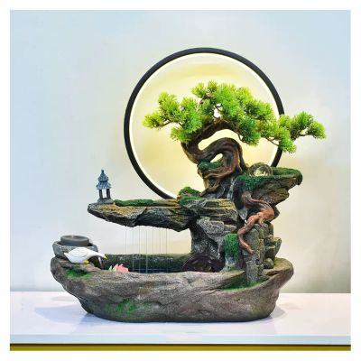 Indoor Tabletop Waterfall Fountain Tabletop Water Fountain Indoor Waterfalls Fountains Decorative Tabletop Fountain with LED Light Artificial Bonsai Tree Design Best Home Gifts for Parents or Friends