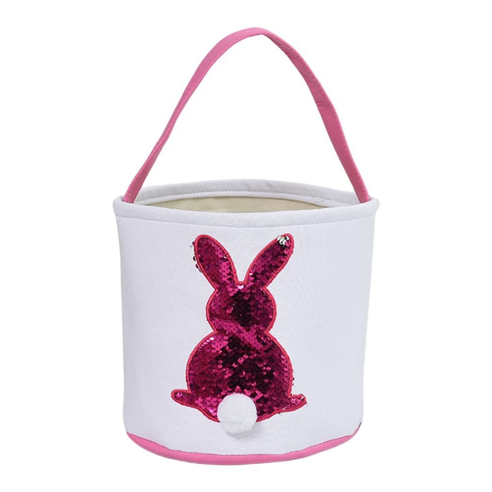 Ochine Easter Bunny Basket Egg Bags for Kids, Easter Bunny Basket Bag Easter Basket Canvas Cotton Carrying Gift and Eggs Hunt Bag Personalized Candy Egg Basket Rabbit Print Buckets Easter Decorations