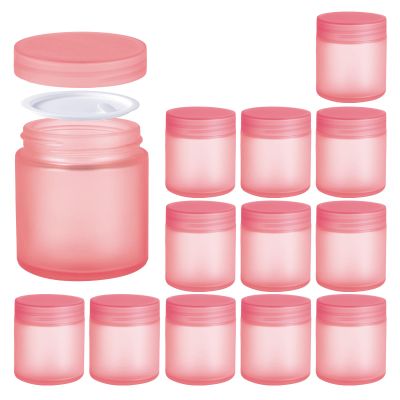 Hoa Kinh 4oz Glass Jars with Lids, 12 Pack Frosted Pink Small Cosmetic jar