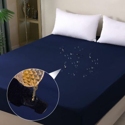 Waterproof Mattress Protector King, Fitted Sheet Style Breathable Mattress Cover with Deep Pocket Fits Up to 18'', Noiseless Bed Cover for Kids Adults Pets, Machine Washable (Navyblue, 76'' X 80'')