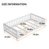 i-POOK Twin Floor Bed for Children, Sturdy Wood Montessori Bed Frame with Wood Slats, Fence & Door, Montessori Floor Bed for Girls and Boys, White view 2
