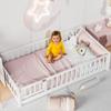 i-POOK Twin Floor Bed for Children, Sturdy Wood Montessori Bed Frame with Wood Slats, Fence & Door, Montessori Floor Bed for Girls and Boys, White view 4