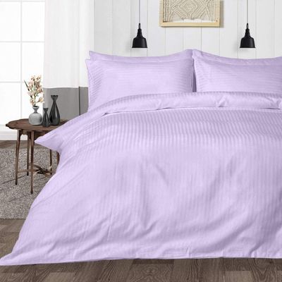 Duvet Cover 400 Thread Count 3 Piece Set with Zipper - 100% Egyptian Cotton Quilts & Comforters Protectors - Soft and Breatheable Beddings - Lavender Stripe, Queen.