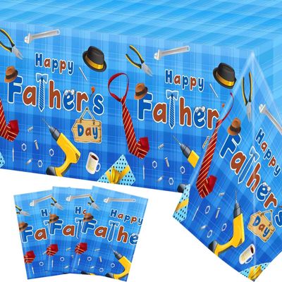 3 Pack Happy Fathers Day Party Supplies Tablecloth Table Cover for Happy Fathers Day Party Decorations(51.2 x 86.7 Inch)