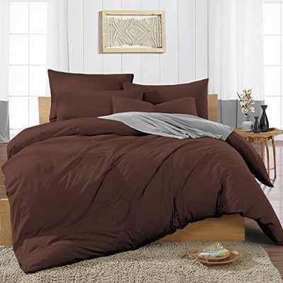 Duvet Cover 600 Thread Count 3 Piece Set with Zipper - 100% Egyptian Cotton Quilts & Comforters Protectors - Soft and Breatheable Beddings - Chocolate Solid, Eastern King.