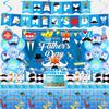 Happy Fathers Day Party Decorations, Happy Fathers Day Party Supplies Set Including Banner, Hanging Swirls, Latex Balloons, Cake Toppers, Tablecloth and Backdrop view 1