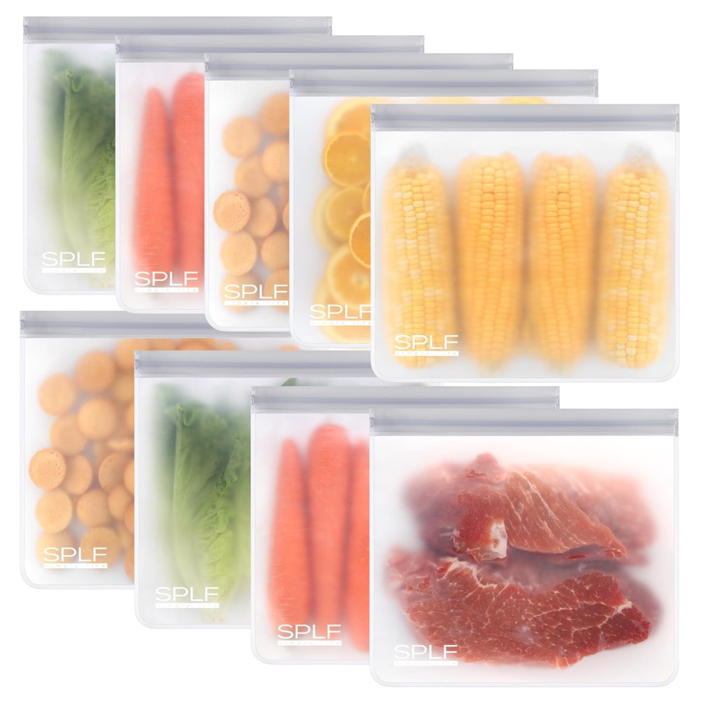SPLF 9 Pack Reusable Gallon Freezer Bags, BPA Free 1 gallon Leakproof Silicone and Plastic Free Food Storage Bags for Meal Prep, Fruits, Sandwich, Snack, Travel Items