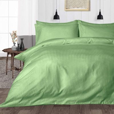 Duvet Cover 600 Thread Count 3 Piece Set with Zipper - 100% Egyptian Cotton Quilts & Comforters Protectors - Soft and Breatheable Beddings - Sage Stripe, Oversize King Plus.