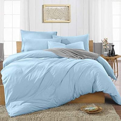 Duvet Cover 600 Thread Count 3 Piece Set with Zipper - 100% Egyptian Cotton Quilts & Comforters Protectors - Soft and Breatheable Beddings - Light Blue Solid, Oversize Queen.