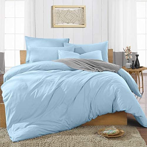 Duvet Cover 600 Thread Count 3 Piece Set with Zipper - 100% Egyptian Cotton Quilts & Comforters Protectors - Soft and Breatheable Beddings - Light Blue Solid, Oversize Queen.