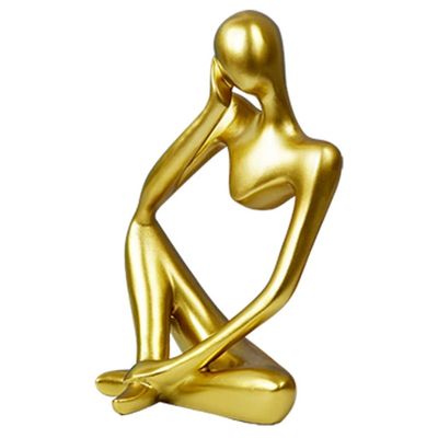 KITCISSL Thinker Statue Abstract Art Figure Sculpture Home Decor Decorative Ornaments Modern Resin Statues Geometric Design for Living Room, Bedroom, Office Desktop, Cabinets (Color : Gold A)