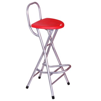 28in Folding Bar Stool for Kitchen, Bistro, Cafe, Collapsible Tall Bar Chair with Backrest and Footrest, Plastic Seat with Handle (Color : Red)