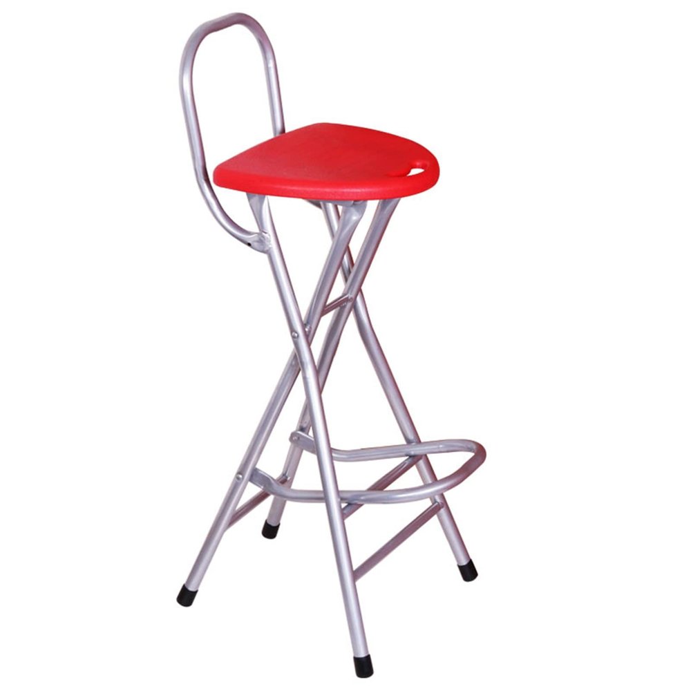 28in Folding Bar Stool for Kitchen, Bistro, Cafe, Collapsible Tall Bar Chair with Backrest and Footrest, Plastic Seat with Handle (Color : Red)