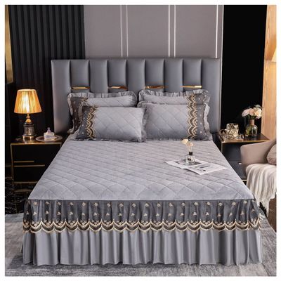 OTBK Quilted Bedspread Coverlet King Queen Twin Size Thicken Bed Skirt 3PCS Lace Bedroom Decoration Bed Cover with 2 Pillowcases(D,200x220cm)