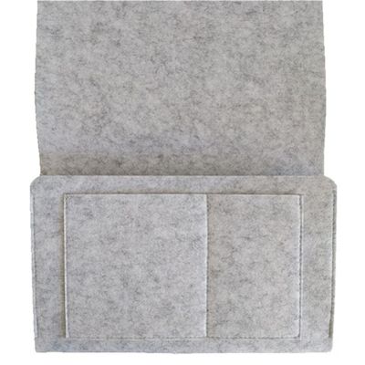 HELPFLOWER Light Grey Bedside Caddy Felt Bed Storage Organizer Hanging Bag Holder Magazine Book Phone Tablet Cables Remote and Water Bottle Holder for Home Dorm Bed Sofa