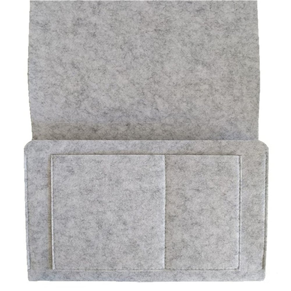 HELPFLOWER Light Grey Bedside Caddy Felt Bed Storage Organizer Hanging Bag Holder Magazine Book Phone Tablet Cables Remote and Water Bottle Holder for Home Dorm Bed Sofa