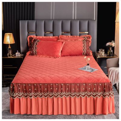 OTBK Quilted Bedspread Coverlet King Queen Twin Size Thicken Bed Skirt 3PCS Lace Bedroom Decoration Bed Cover with 2 Pillowcases(B,180x220cm)