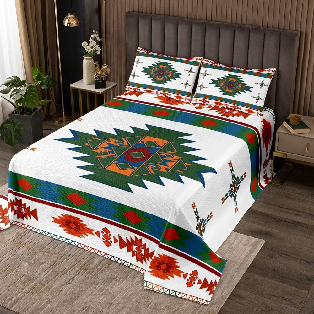 Erosebridal Western Boho Quilted Queen Aztec Coverlet Set, Ethnic Tribal Arrow Bedspread, Country Quilt Set for Bedroom, Southwestern Living Room Decor