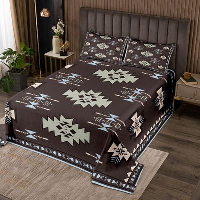 Erosebridal Western Decor,Vintage Exotic Indian Geometric Bedspread Boho Western Quilted King,Ethnic Tribal Arrow Coverlet Set Aztec Quilt Set,Rustic Home Decor Rustic Farmhouse Bedroom Sepia Taupe