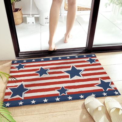 Edwiinsa American Flag Plush Rug Non Slip Bath Mat, Freedom Stripes Stars Patriotic Memorial Day Soft Shaggy Long Fur Fuzzy Bath Rugs 16" x 24", Carpet Mat for Bathroom Shower Home