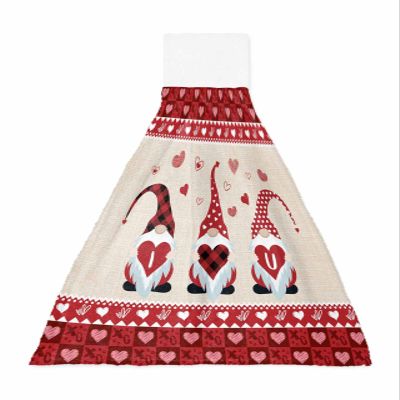 BOBOWUNY Valentines Munchkin 1 Pcs Hanging Kitchen Hand Towels, Red Pink Love Plaid Rustic Burlap Super Soft Microfiber Tie Towels Aborbent Washcloth for Bathroom Oven Tea Bar
