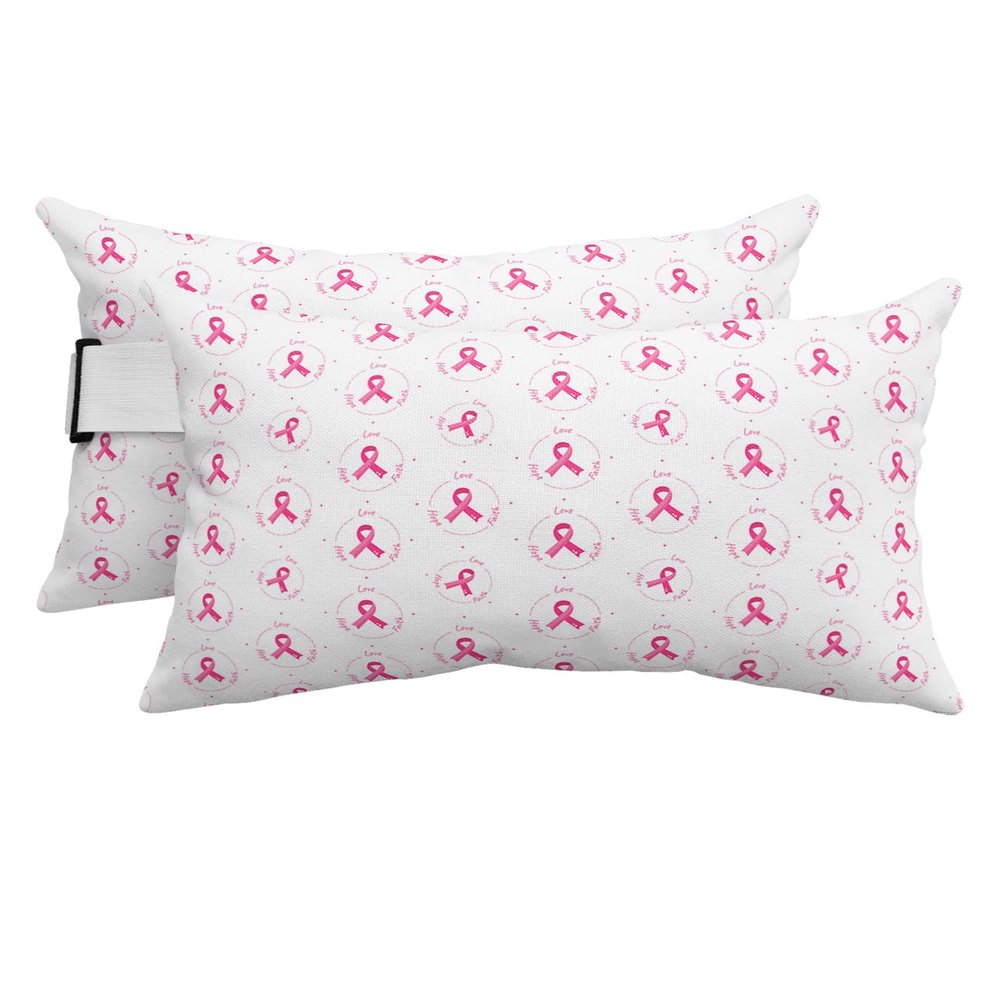4 Packs Outdoor Chaise Longue Throw Pillow Covers Waterproof with Elastic Band,Breast Cancer Beach Pool Lumbar Decorative Pillowcase Cushion Sham,Pink Ribbon Inspirationa Energy Healing Thoughts 12x20