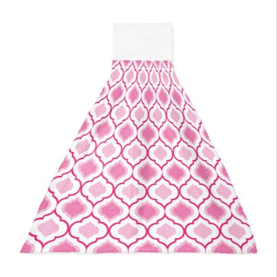 BOBOWUNY Morocco Pink 1 Pcs Hanging Kitchen Hand Towels, Pink Moroccan Geometric Plaid Super Soft Microfiber Tie Towels Aborbent Washcloth for Bathroom Oven Tea Bar