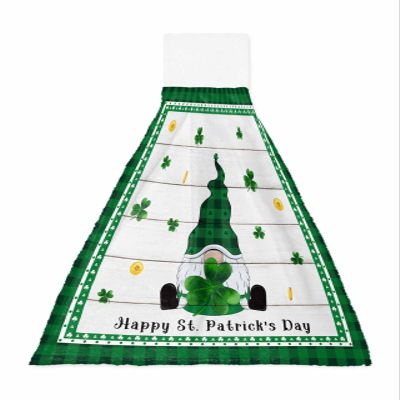 St Patrick's Munchkin 1 Pcs Hanging Kitchen Hand Towels, Farm Buffalo Plaid Green Shamrock Black Check Clover Gold Super Soft Microfiber Tie Towels Aborbent Washcloth for Bathroom Oven Tea Bar