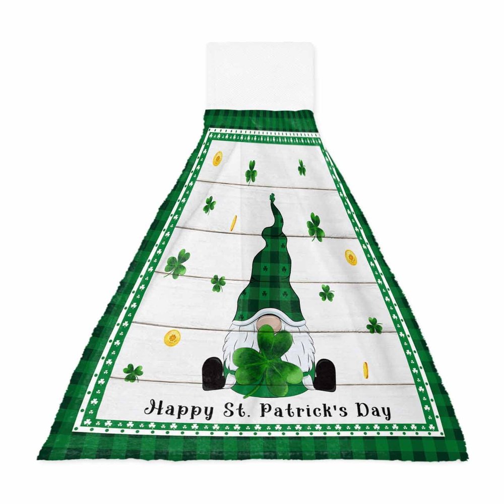St Patrick's Munchkin 1 Pcs Hanging Kitchen Hand Towels, Farm Buffalo Plaid Green Shamrock Black Check Clover Gold Super Soft Microfiber Tie Towels Aborbent Washcloth for Bathroom Oven Tea Bar