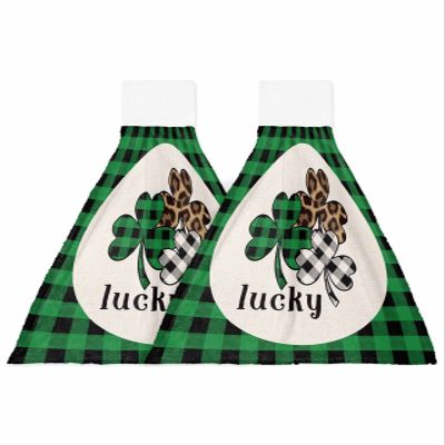 BOBOWUNY St Patricks Day 2 Pcs Hanging Kitchen Hand Towels, Irish Saint Buffalo Plaid Green White Leopard Shamrock Clover Super Soft Microfiber Tie Towels Aborbent Washcloth for Bathroom Oven Tea Bar