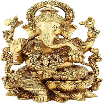 Liv Brass Lord Ganesha Statue 12.5 Inch Large  Handmade Solid Brass Ganesh Idol with Antique Finish, Hindu Elephant God Sculpture for Home Decor, Pooja Room, Office & Housewarming Gift