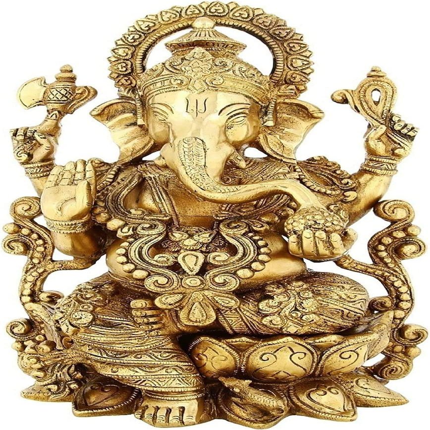 Liv Brass Lord Ganesha Statue 12.5 Inch Large  Handmade Solid Brass Ganesh Idol with Antique Finish, Hindu Elephant God Sculpture for Home Decor, Pooja Room, Office & Housewarming Gift