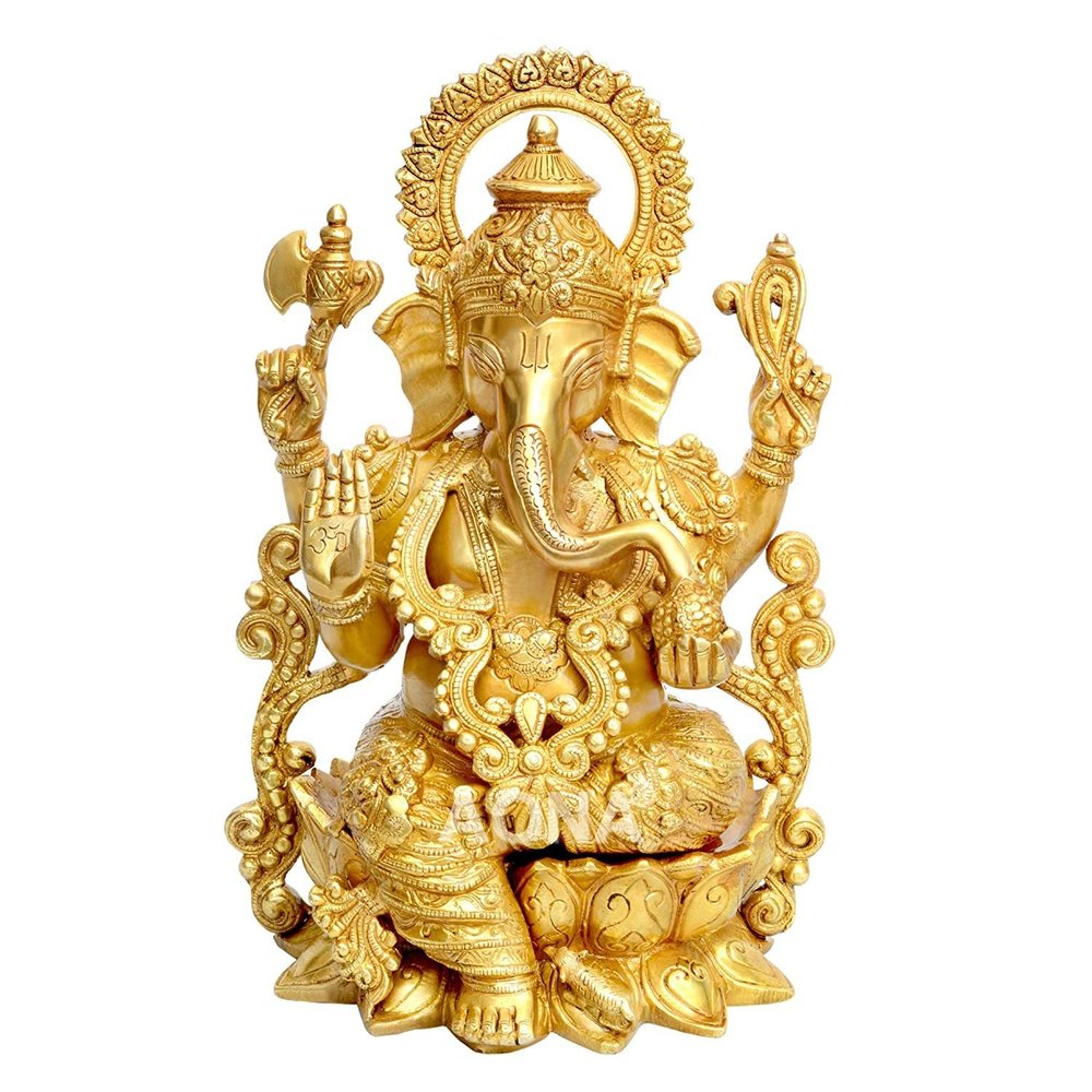 Liv Brass Lord Ganesha Statue 13 Inch Large  Handmade Solid Brass Ganesh Idol with Antique Finish, Hindu Elephant God Sculpture for Home Decor, Pooja Room, Office & Housewarming Gift