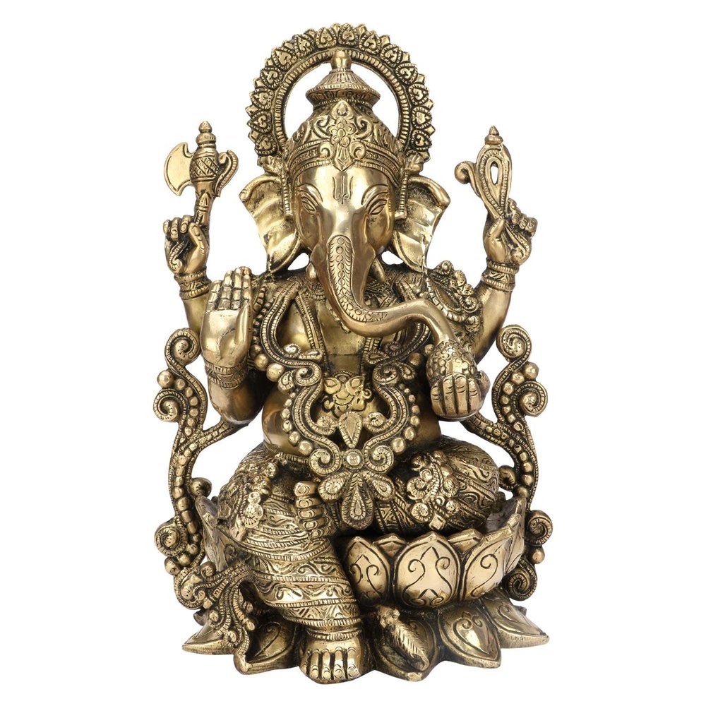 Liv Brass Lord Ganesha Statue 12.5 Inch Large  Handmade Solid Brass Ganesh Idol with Antique Finish, Hindu Elephant God Sculpture for Home Decor, Pooja Room, Office & Housewarming Gift