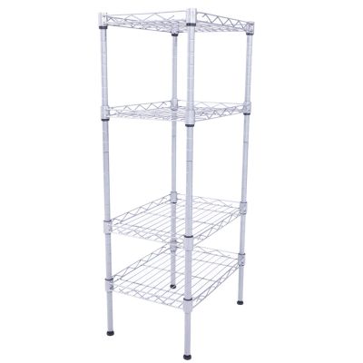 4-Wire Shelving Metal Standing Shelf Units, Storage Rack Adjustable Shelves XM-207S Rectangle Carbon Steel Metal Assembly Shelf for Laundry Bathroom Kitchen Pantry Closet Silver Gray