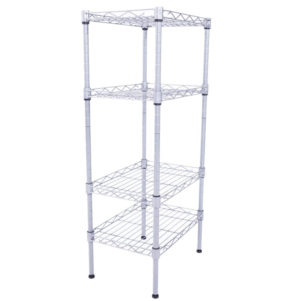 4-Wire Shelving Metal Standing Shelf Units, Storage Rack Adjustable Shelves XM-207S Rectangle Carbon Steel Metal Assembly Shelf for Laundry Bathroom Kitchen Pantry Closet Silver Gray