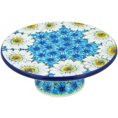 Polmedia Polish Pottery Cake Stand UNIKAT - Pansies And Daisies Pattern Handmade in Boleslawiec Poland by Ceramika Artystyczna + Certificate of Authenticity